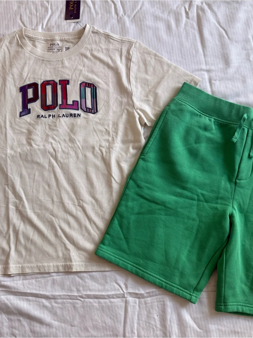 New boys Ralph Lauren Polo Sz L 14-16 Shirt with Green Shorts